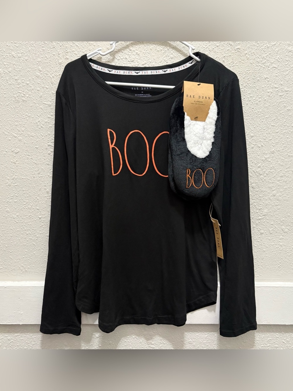 Rae Dunn "BOO" Halloween Sleepwear Top and Slippers NWT M